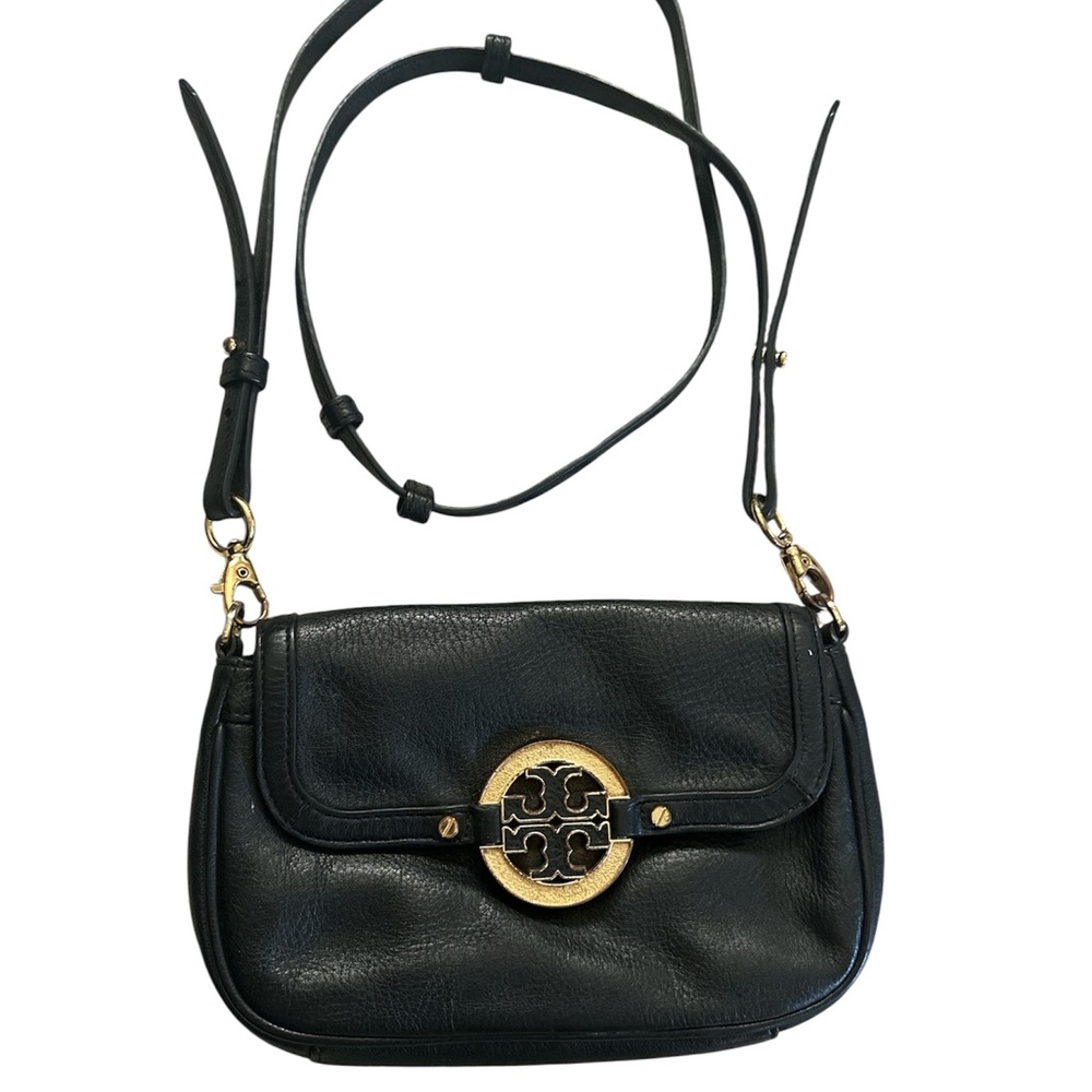 Tory Burch Black Leather Crossbody with Gold Emblem
